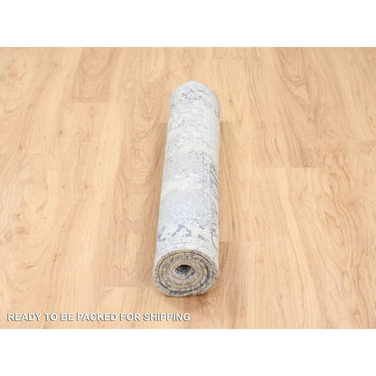 3'2"X4'10"Wool With Pure Silk Hand Knotted Gray Broken Kishoon Design Rug