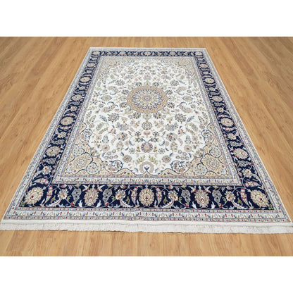 7'10"X10'1" Stone White Nain Design 250 Kpsi Soft Wool Hand Knotted Rug