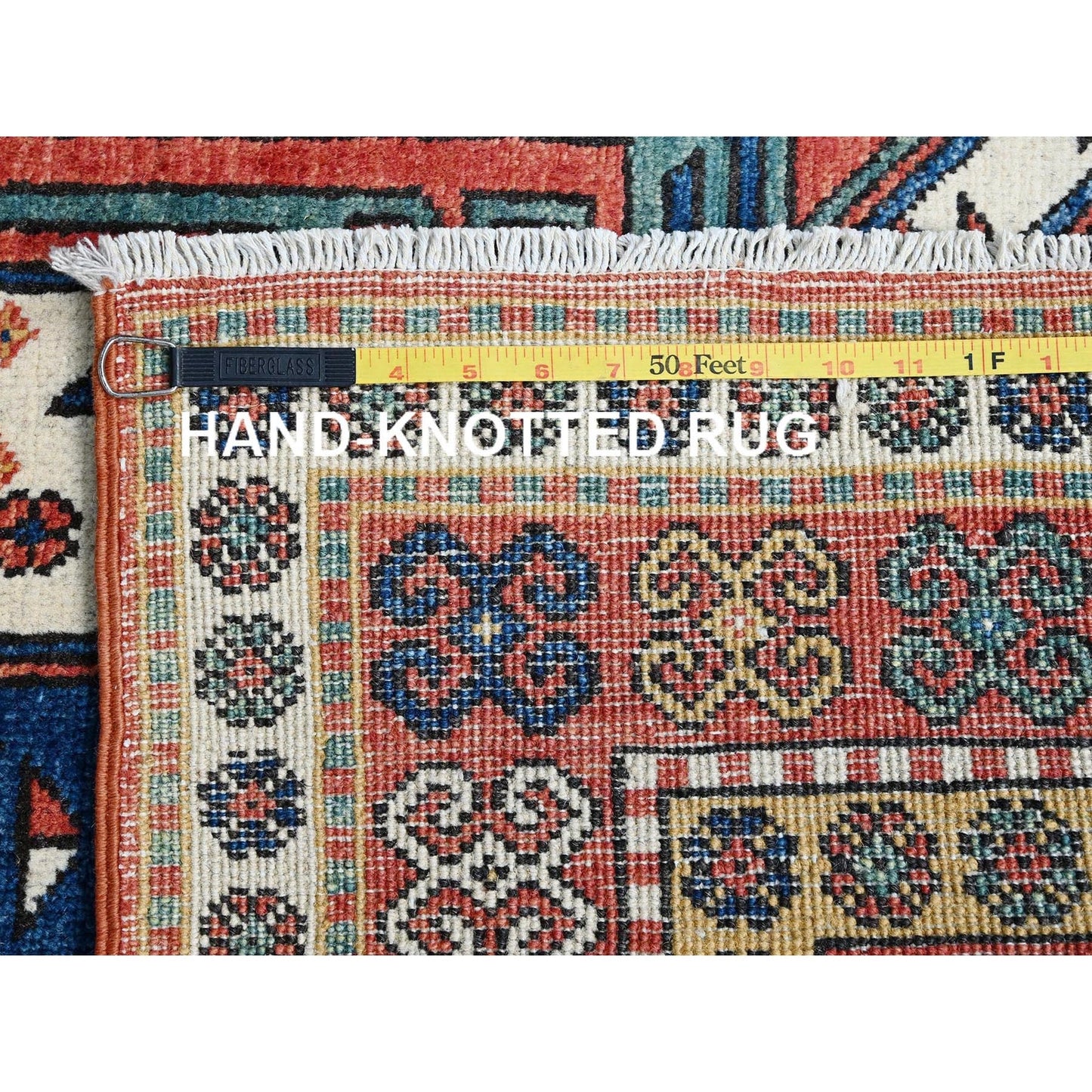 5'2"X7' Blue Swan Kazak With Animal Figurines Hand Knotted Soft Wool Rug