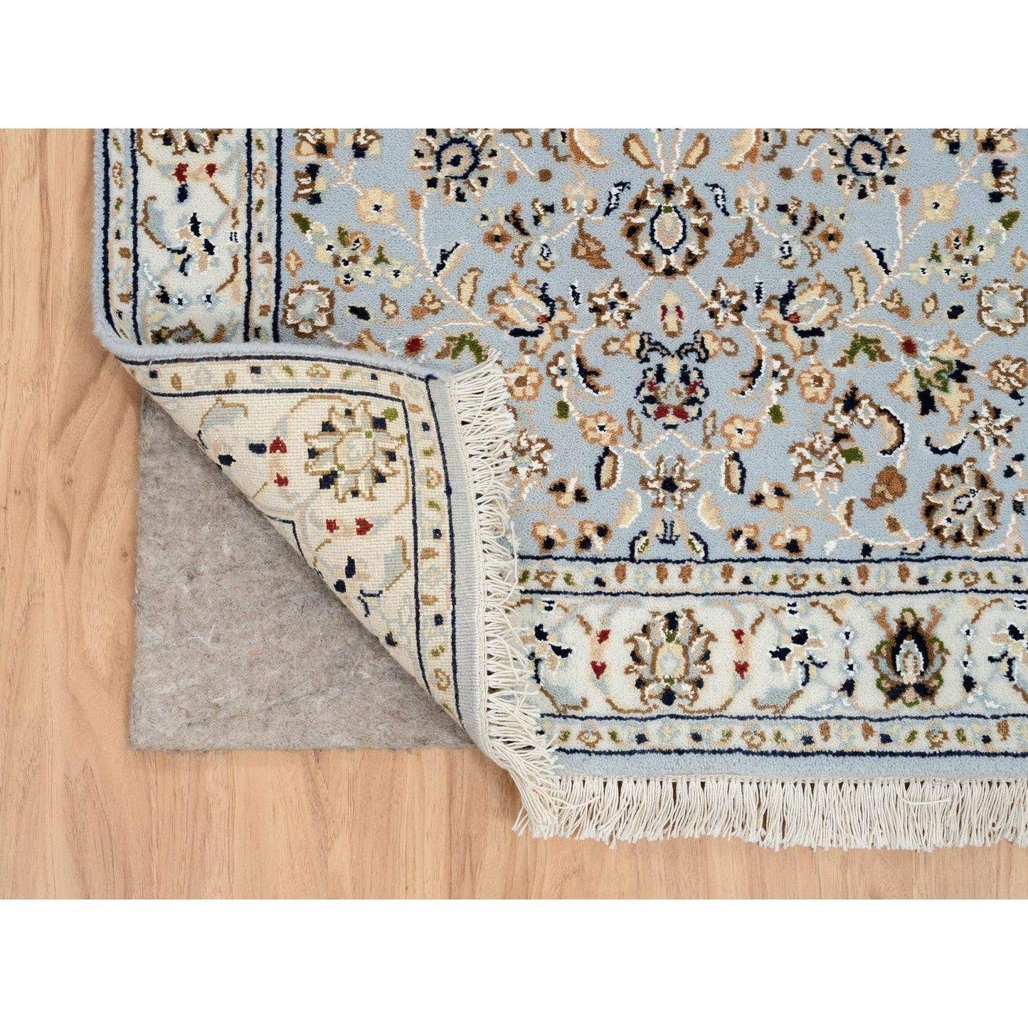 2'6"X13'9" Blue Nain Flower Design 250 Kpsi Wool Hand Knotted Runner Rug
