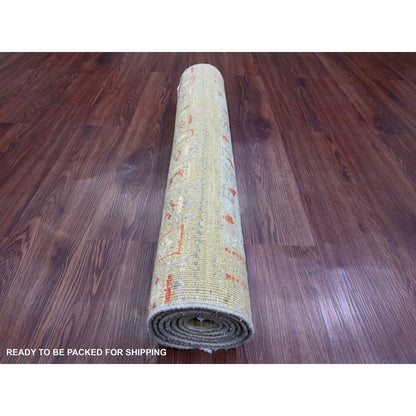 2'9"X5'10" Green Kashkuli Animal Figurine Hand Knotted Wool Runner Rug