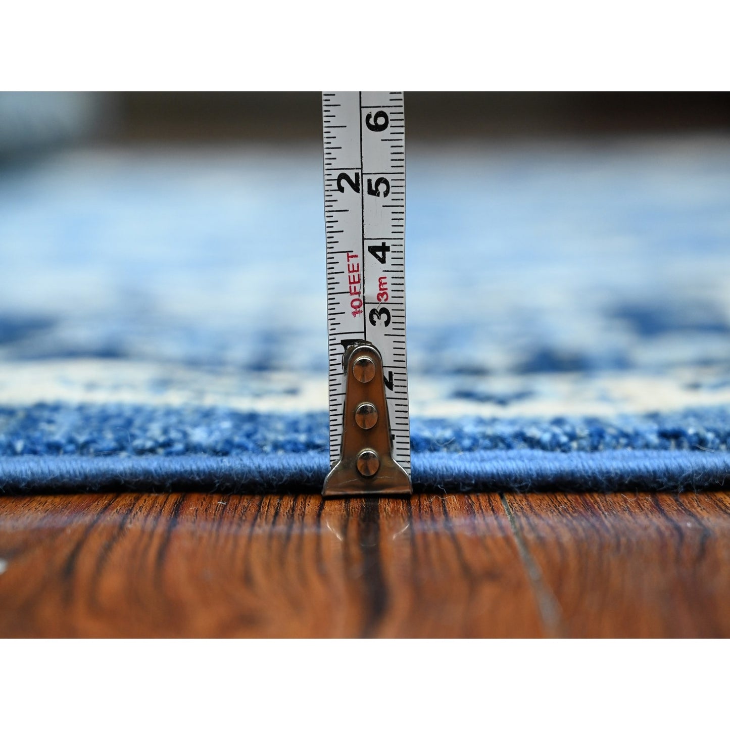 6'X8'10" Jeans Blue Hand Knotted Wool Mahal All Over Design Oriental Rug
