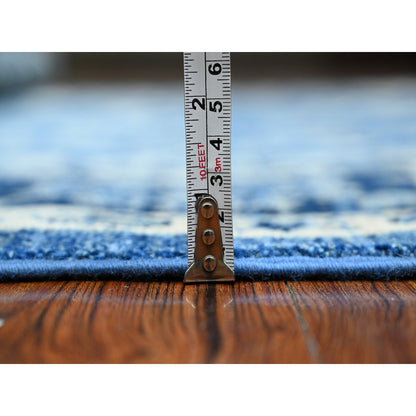 6'X8'10" Jeans Blue Hand Knotted Wool Mahal All Over Design Oriental Rug