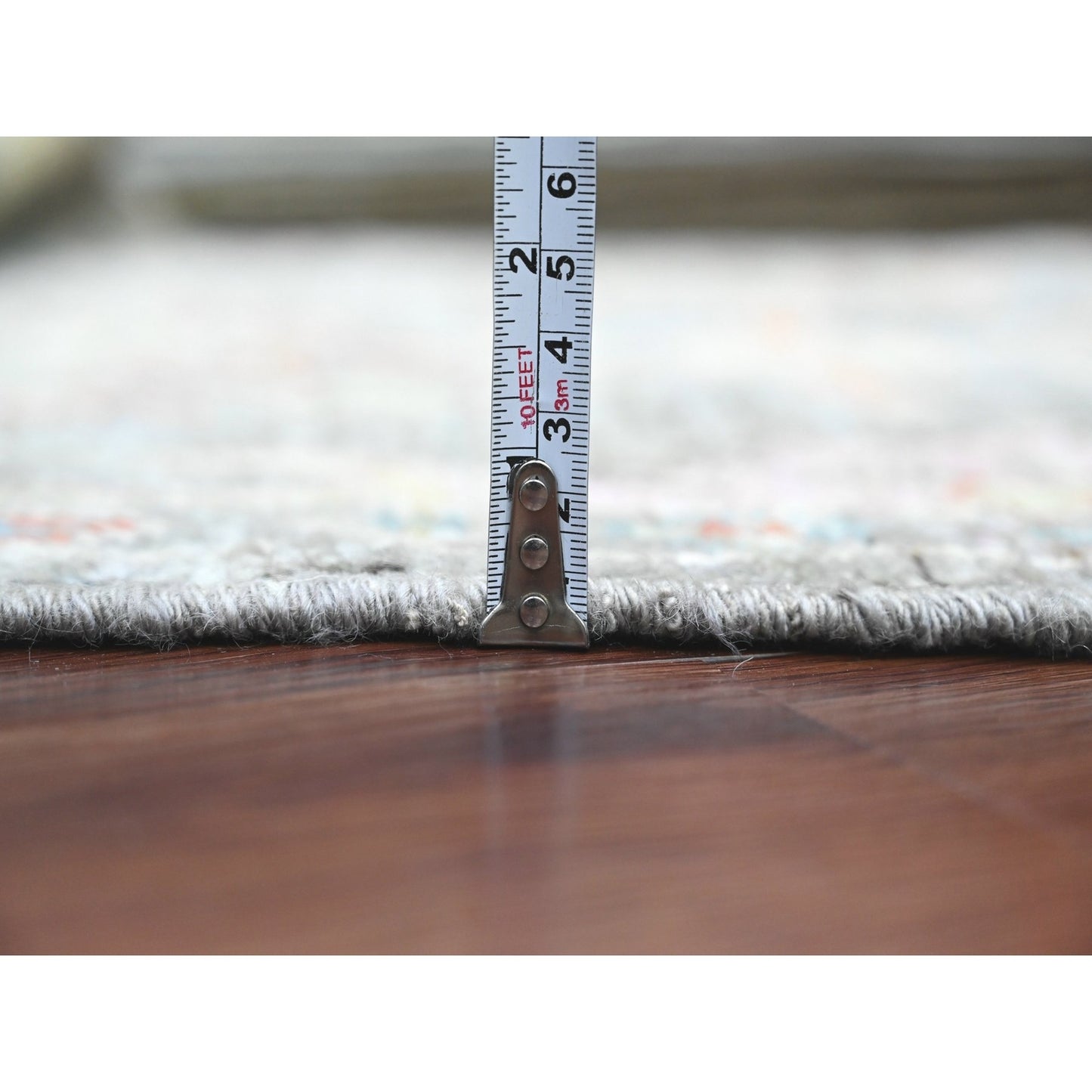 2'1"X3'5" Gray Hand Knotted Angora Oushak Leaf Design Pure Wool Mat Rug