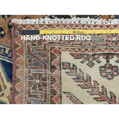 4'X10'Mocha Brown Farsian Heris Hand Knotted Wool Cropped Thin Runner Rug