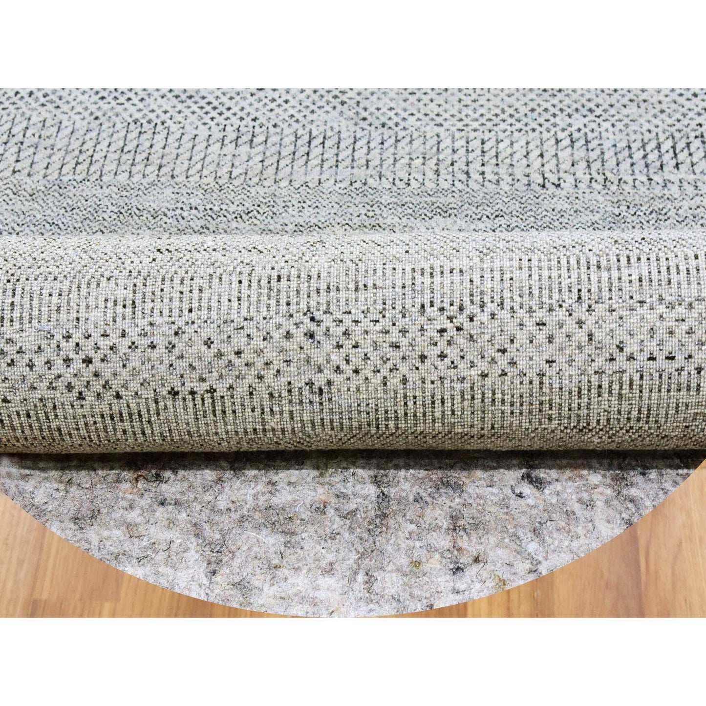 Rug 10'x10' Sea Gray Hand Knotted Round Pure Undyed Wool Grass Design