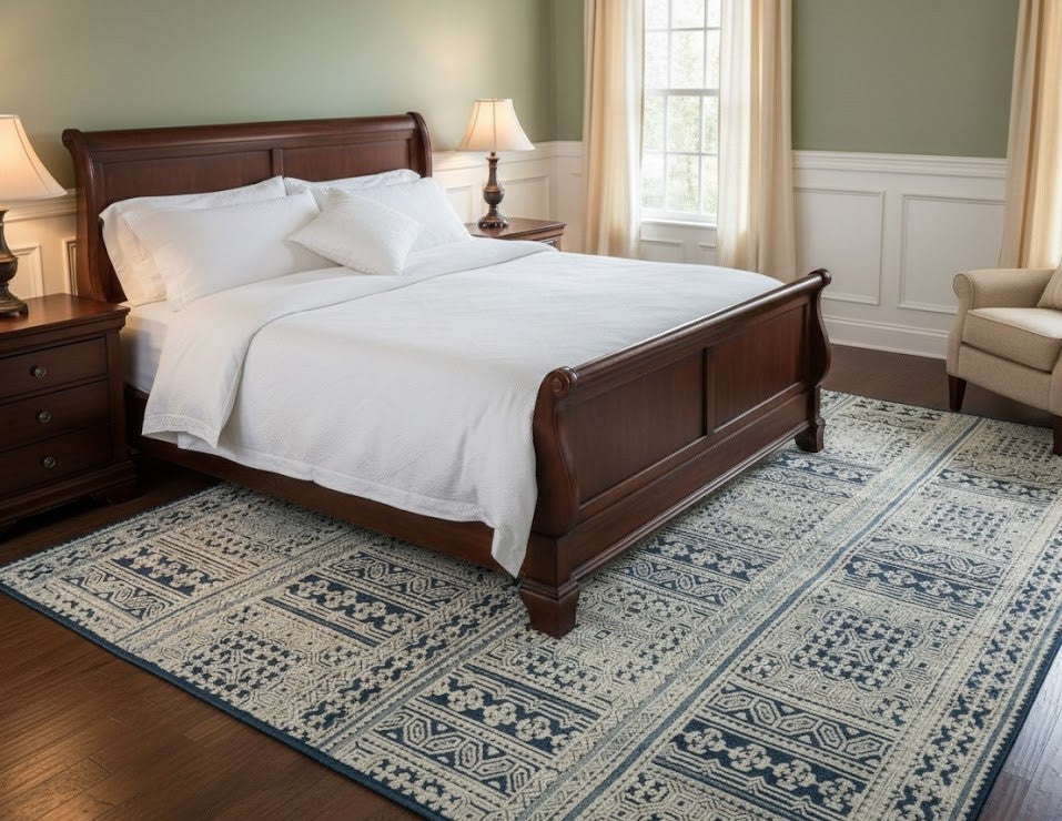 8x10 Large Modern Geometric Oriental Rug Cream High-Low Relief Design Carpet