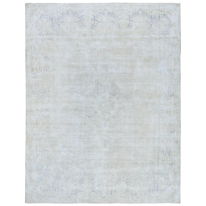 9'7"X12'10"Ivory Hand Knotted Old Farsian Karman Wool Distressed Look Rug