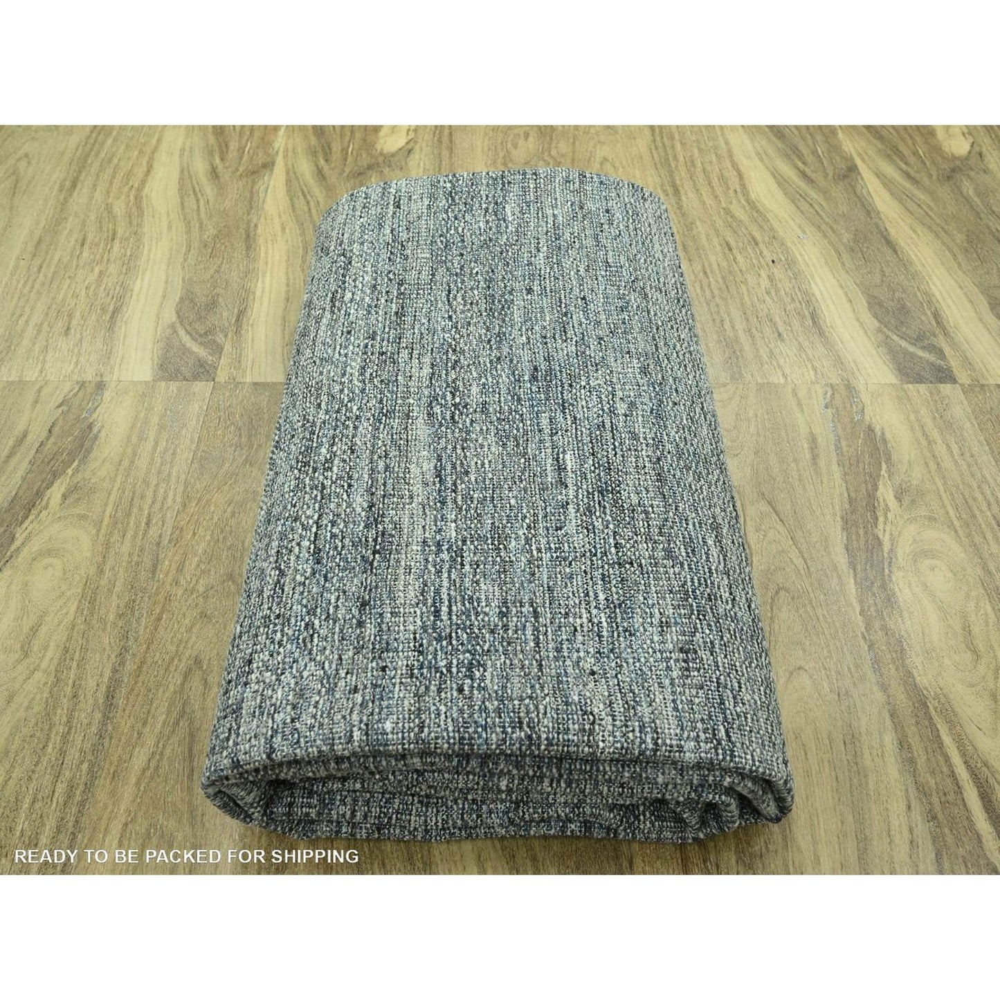 10'X13'10" Teal Blue Pure Wool Rug Oxidized Grass Design Hand Knotted