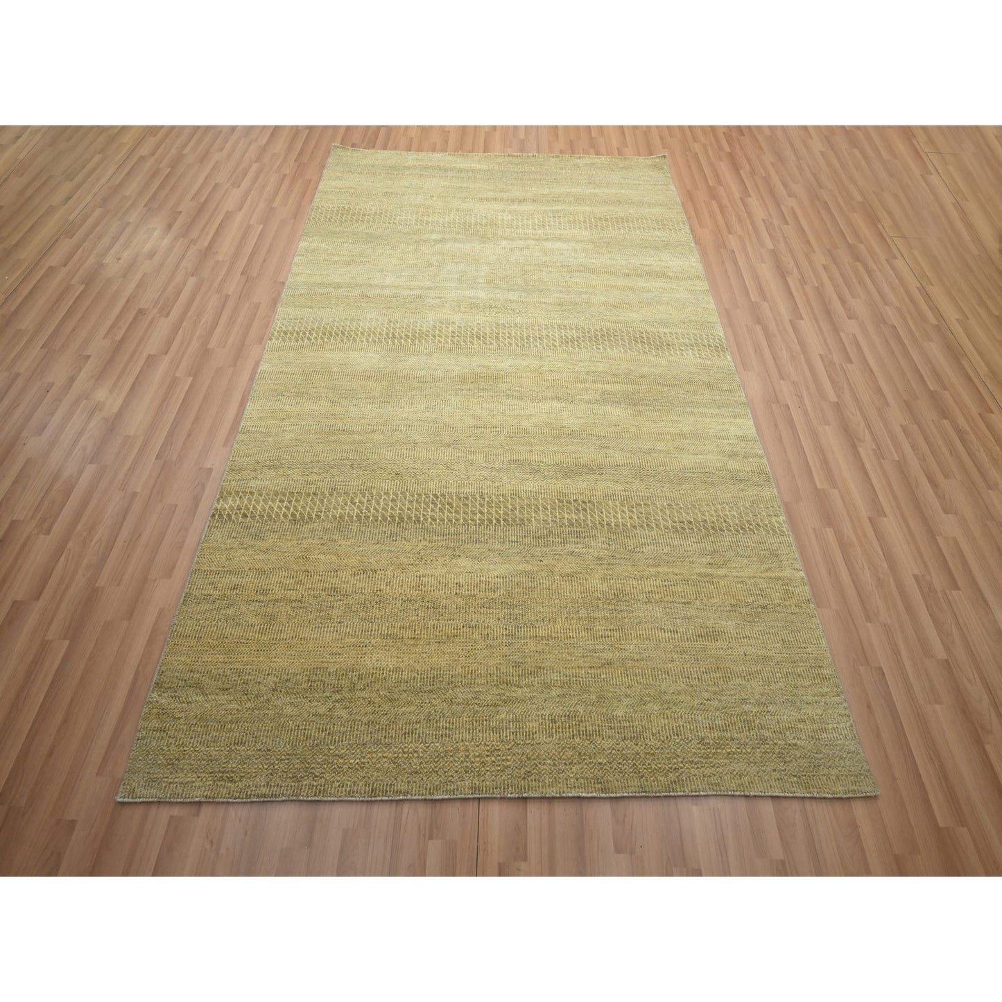 6'X9' Brown Modern Grass Design Hand Knotted Wool And Silk Oriental Rug