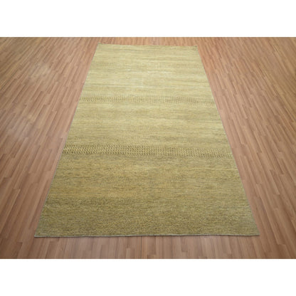 6'X9' Brown Modern Grass Design Hand Knotted Wool And Silk Oriental Rug