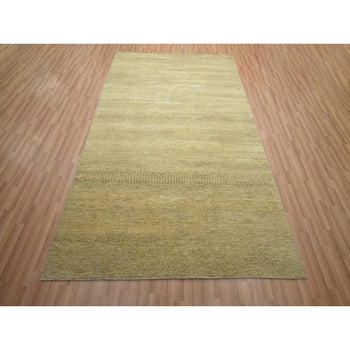 6'X9' Brown Modern Grass Design Hand Knotted Wool And Silk Oriental Rug