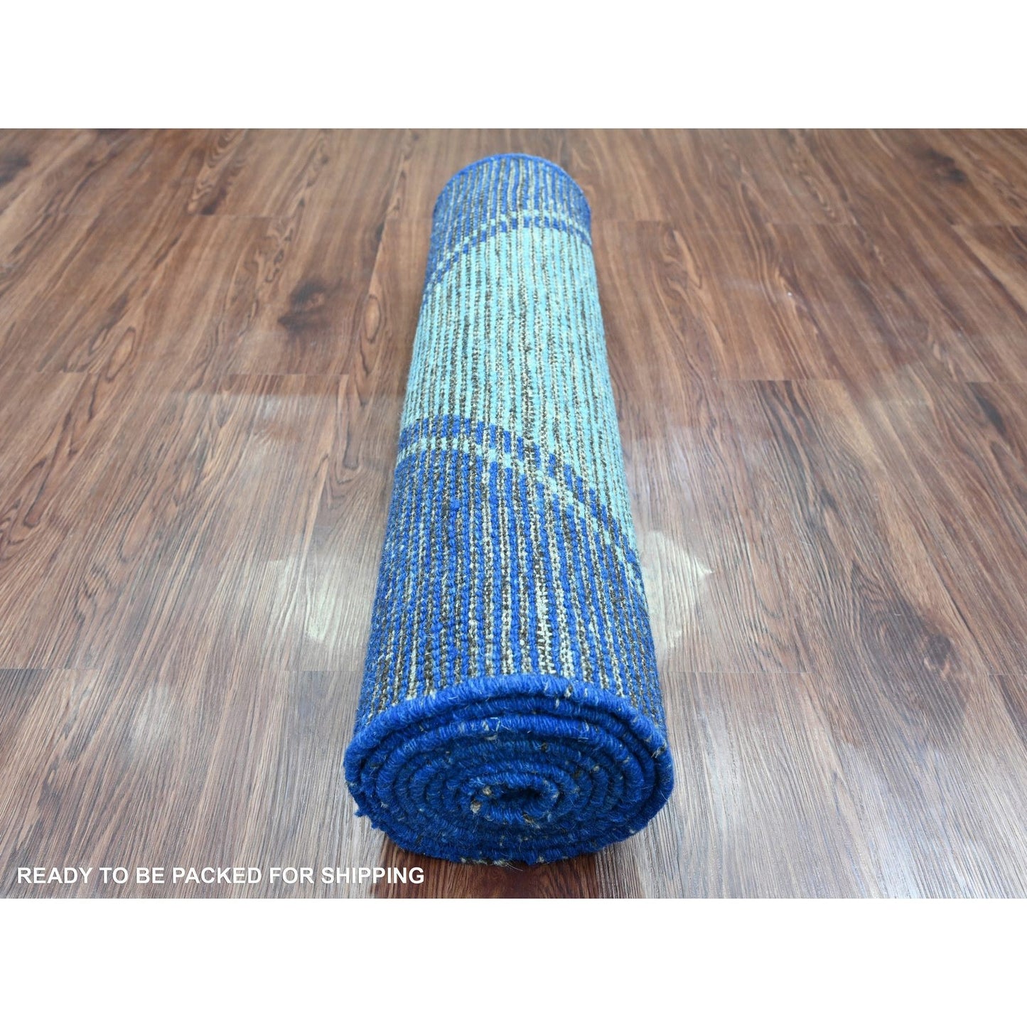 2'10"X10'3" Blue Geometric Moroccan Weave Wool Hand Knotted Runner Rug