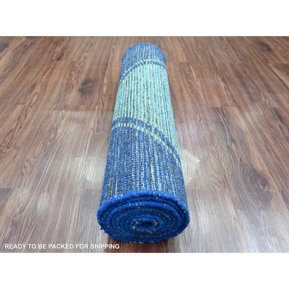 2'10"X10'3" Blue Geometric Moroccan Weave Wool Hand Knotted Runner Rug