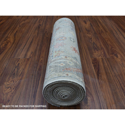2'5"X17'1" Shiny Wool Hand Knotted Gray Angora Oushak Xl Runner Rug