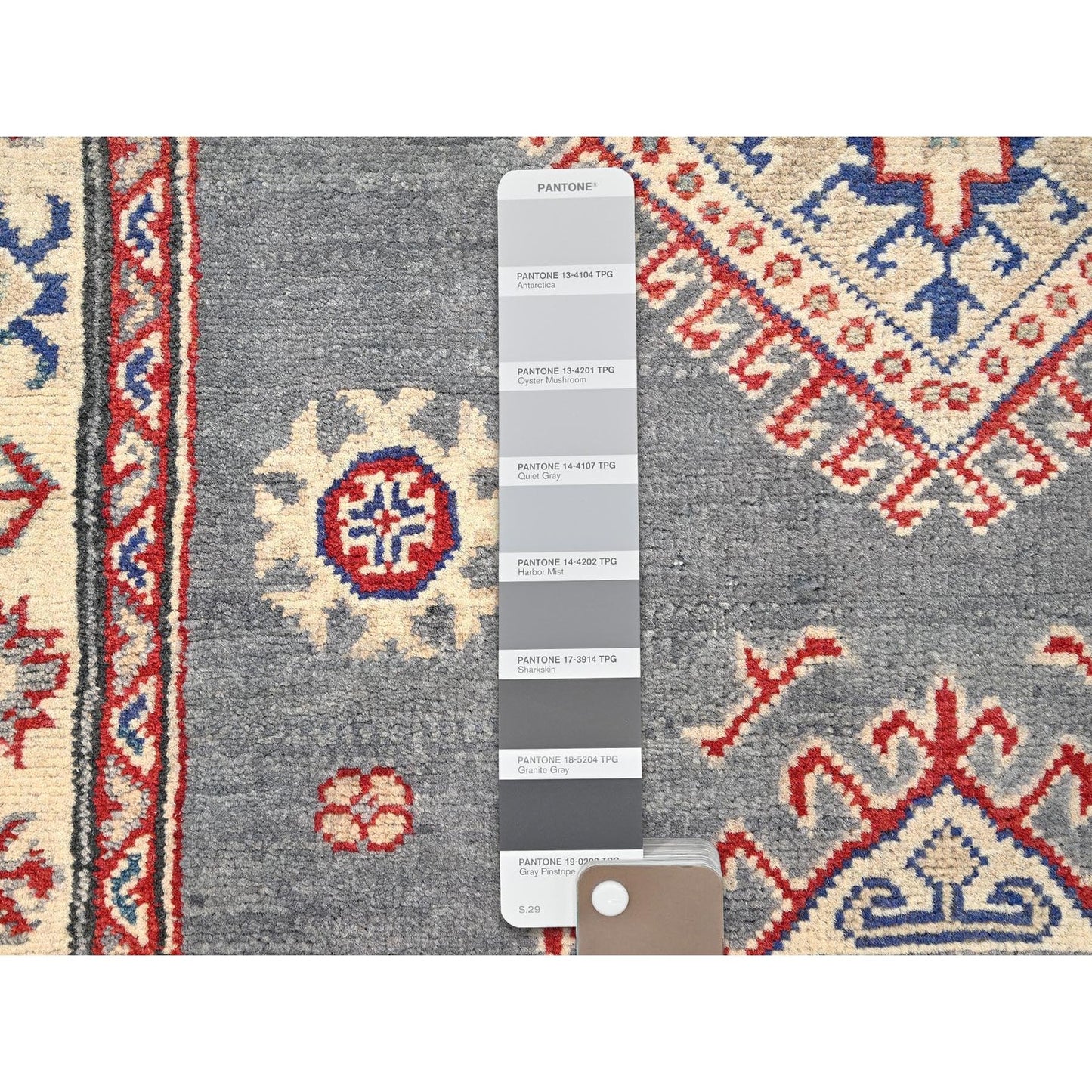 3'X18'7" Gray Kazak With Geometric Design Hand Knotted Rug Wool Runner