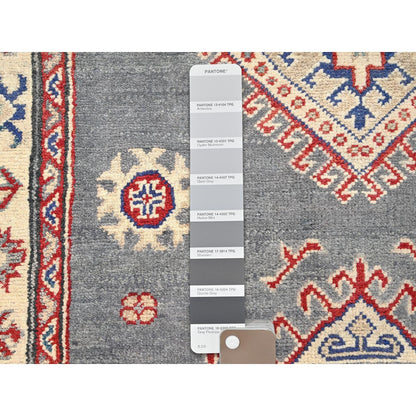 3'X18'7" Gray Kazak With Geometric Design Hand Knotted Rug Wool Runner