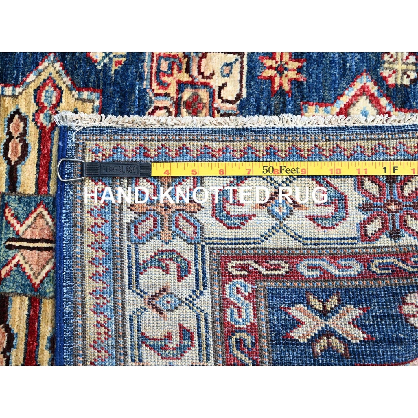 2'8"X11'9" Blue Wool Afghan Super Kazak Natural Dyes Oriental Runner Rug