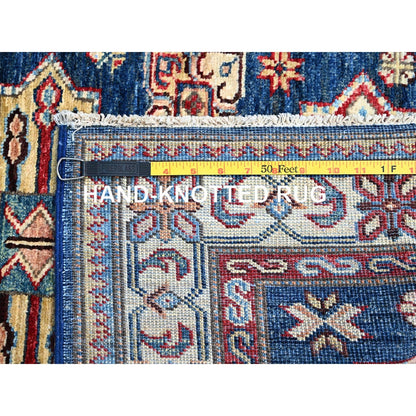 2'8"X11'9" Blue Wool Afghan Super Kazak Natural Dyes Oriental Runner Rug