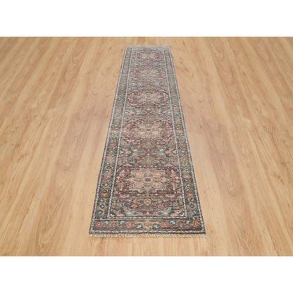 2'6"X11'9" Rosewood Red Heris Revival Soft Wool Hand Knotted Runner Rug