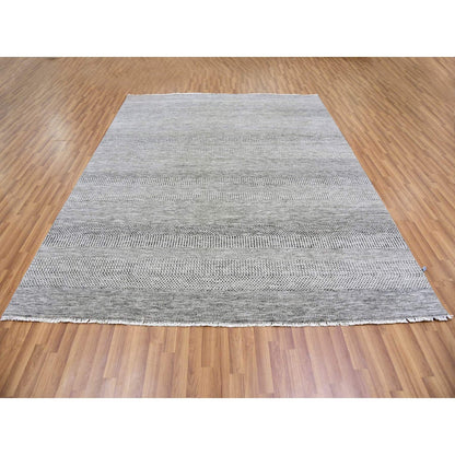 8'X10' Pastel Gray Undyed Wool Grass Design Hand Knotted Oriental Rug