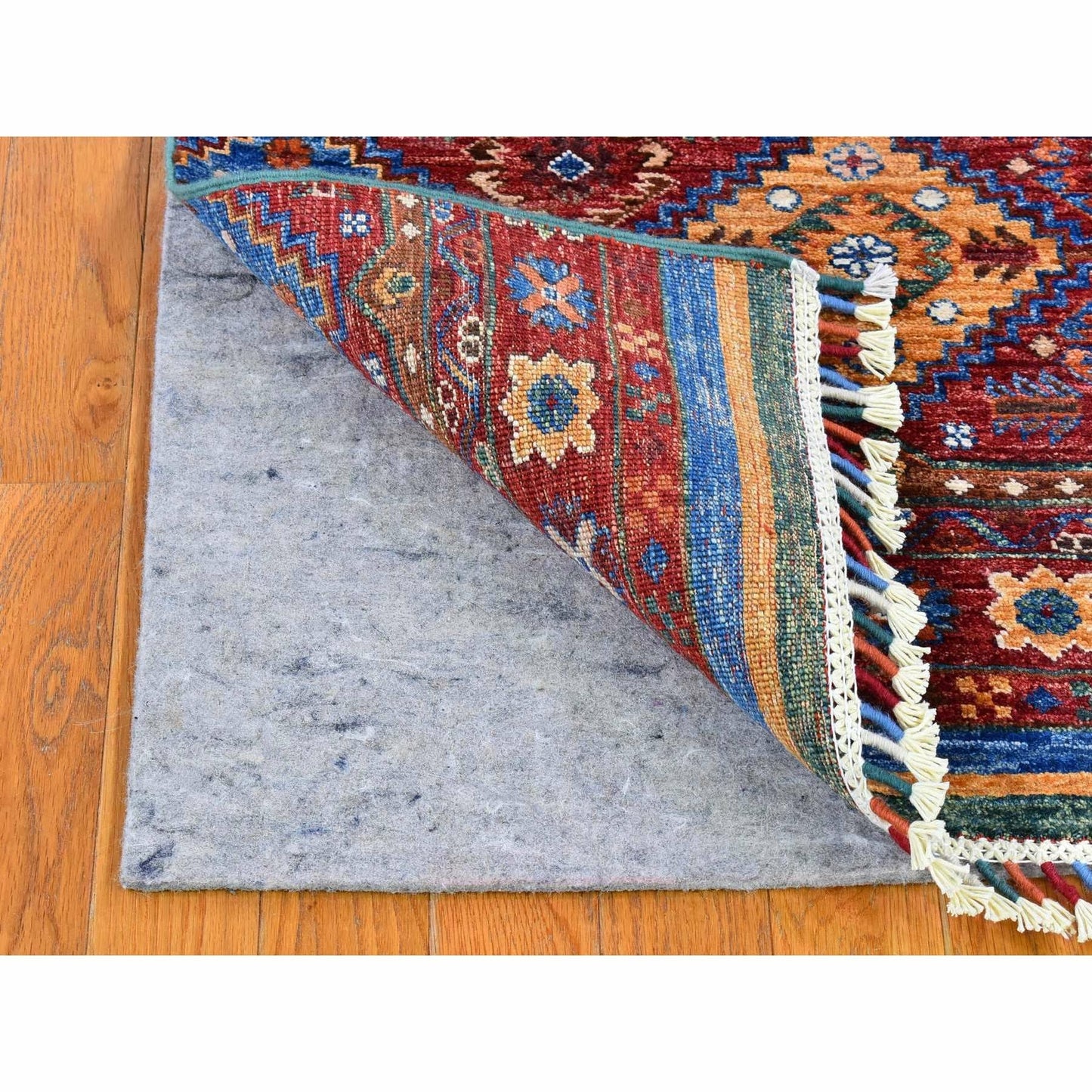2'8"X8'3" Red Super Kazak Khorjin Design Wool Handknotted Wide Runner Rug
