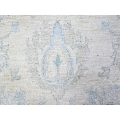 10'2"X14'1" Frost White Organic Wool White Wash Peshawar Hand Knotted Rug