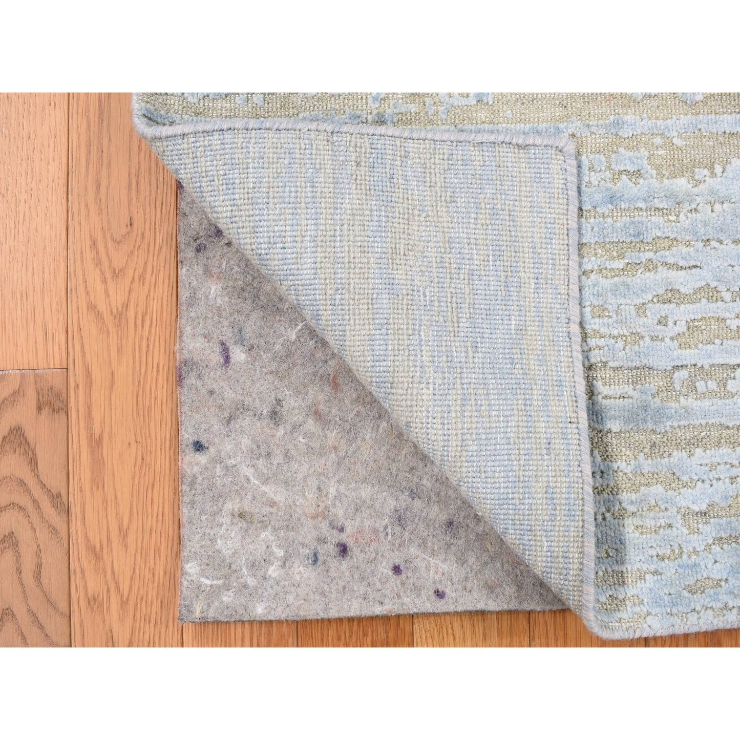 2'X3' Blue Wool And Silk Modern Line Design Hand Knotted Sample Mat Rug