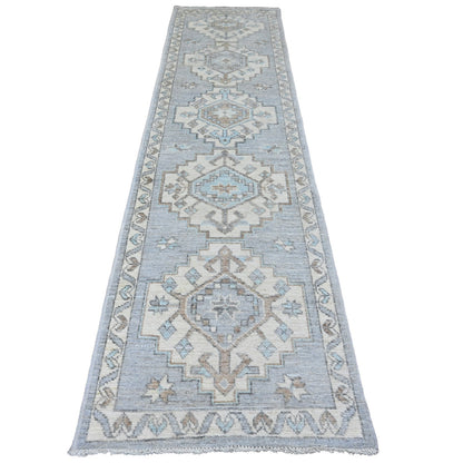 2'8"X10'7" Gray Anatolian Village Inspired Wool Hand Knotted Runner Rug