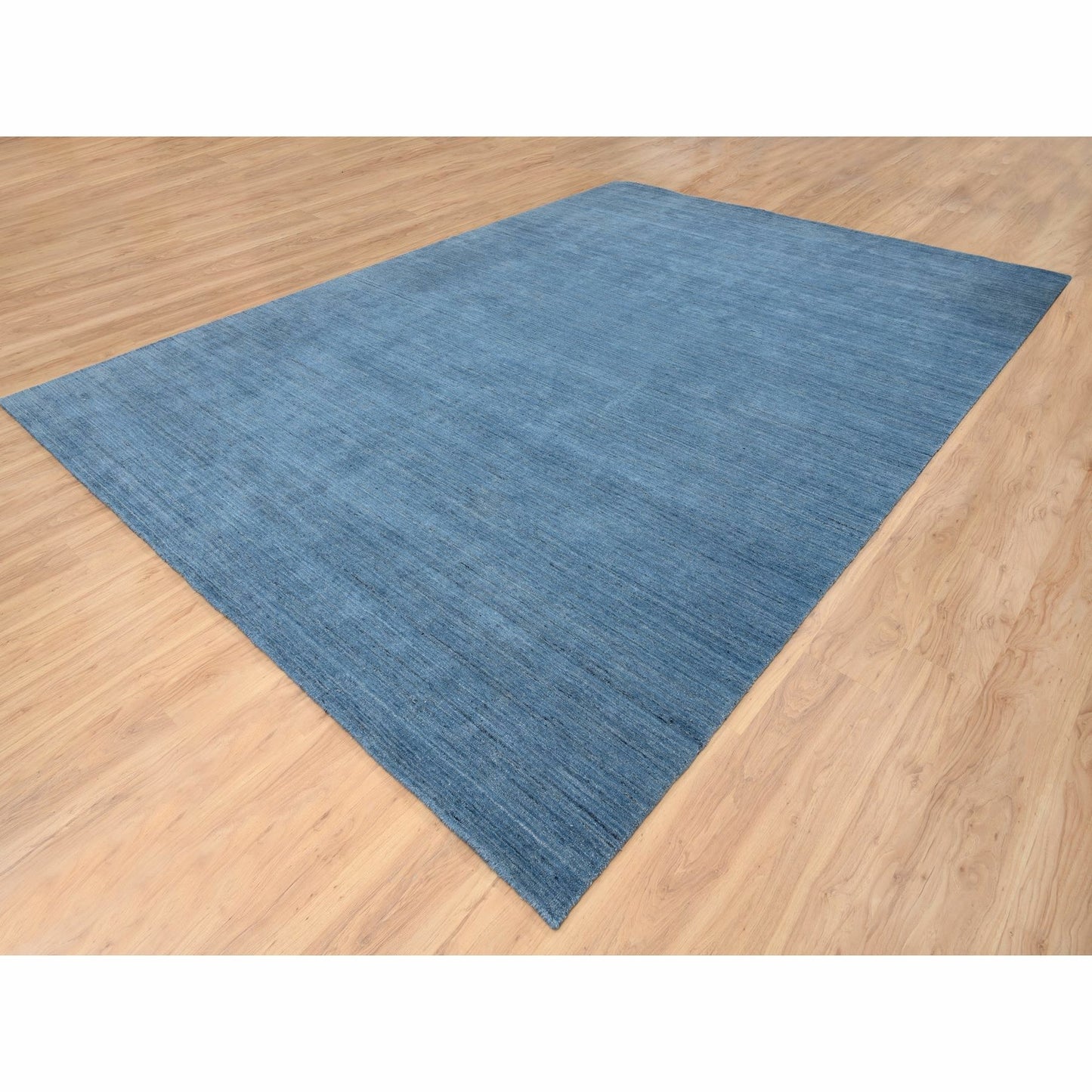 10'X14' Denim Blue Hand Loomed Modern Design Pure Wool Rug