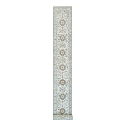 2'6"X22'9" White Hand Knotted Nain Design 250 Kpsi Wool Xl Runner Rug