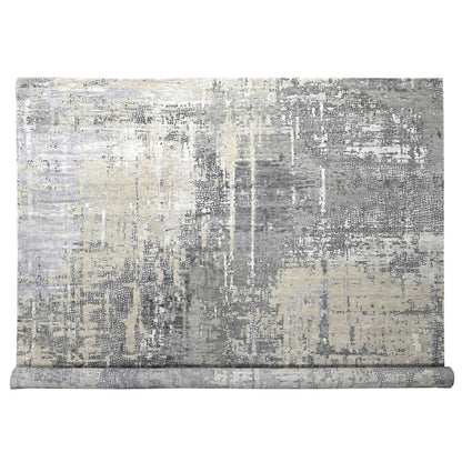 12'X12' Gray Abstract Design Wool And Silk Hand Knotted Square Rug