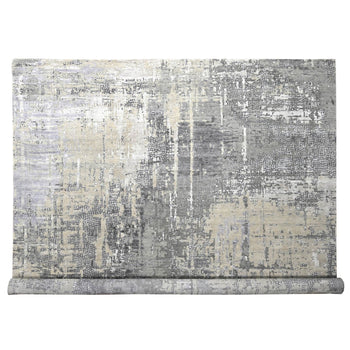 12'X12' Gray Abstract Design Wool And Silk Hand Knotted Square Rug
