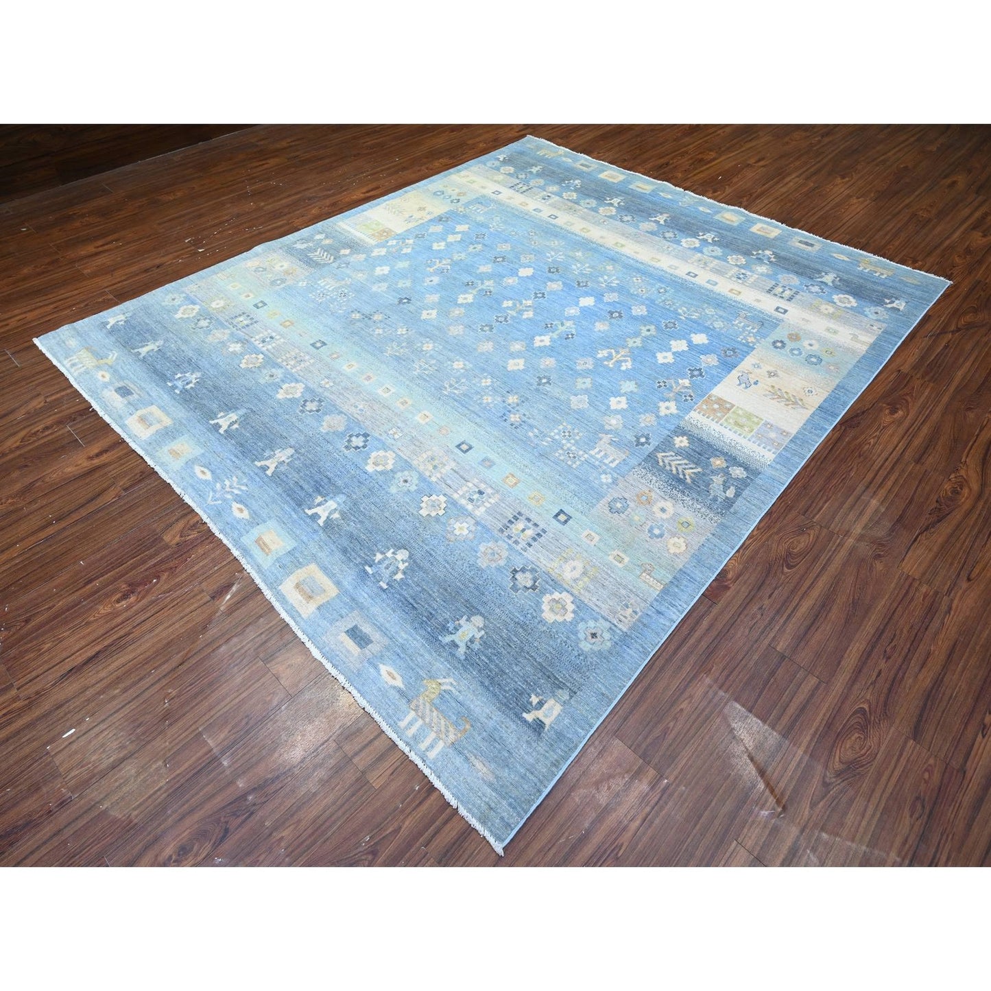 8'2"X9'7" Blue Fine Kashkuli Pure Wool Hand Knotted Oriental Rug