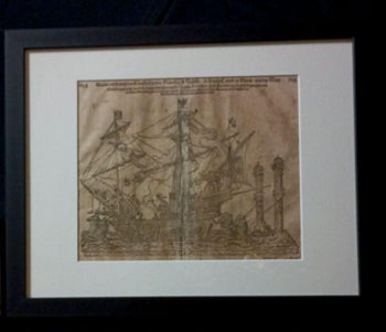 Sebastian Munster Woodcut 1628 Ship Of Emperor Charles V Rare Antique Print