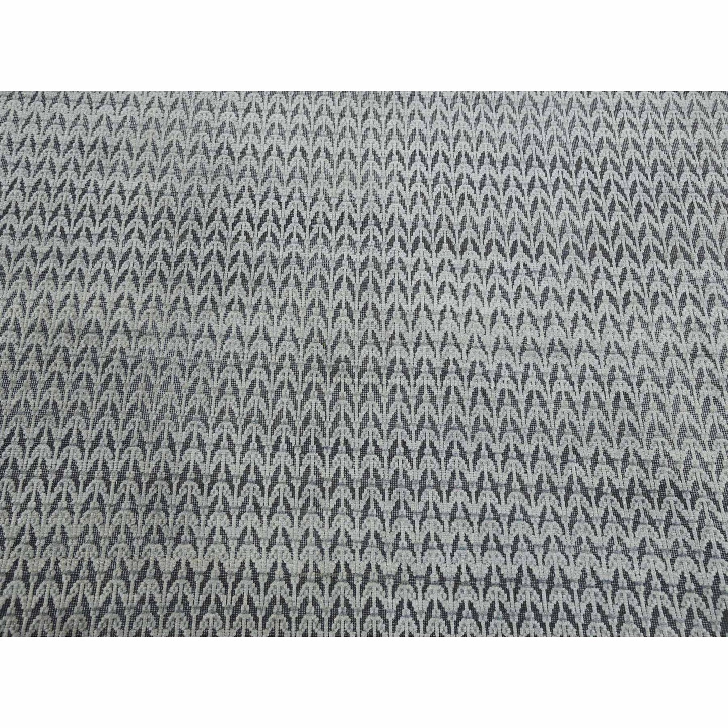8'X10' Black Pure Raised Silk Hand Knotted Repetitive Pattern Wool Rug
