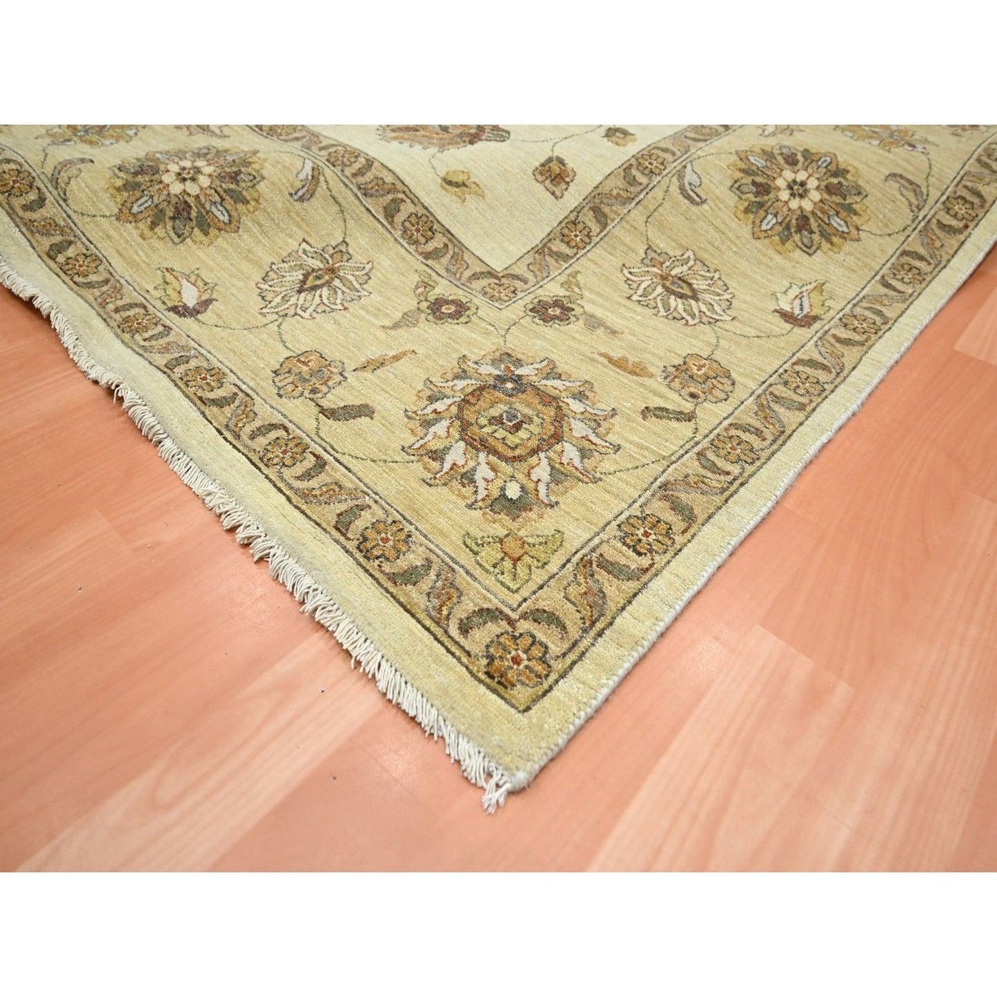 8'3"X11'6" Ivory Hand Knotted Agra Ziegler Design Leaf Pattern Wool Rug