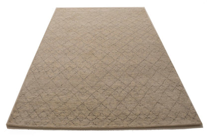 Hand-Knotted Beige Geometric Moroccan Rug Plush