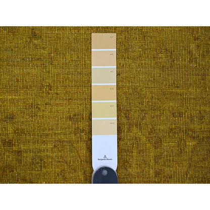 7'7"X9'7" Yellow Overdyed Zero Pile Tribal Design Hand Knotted Wool Rug