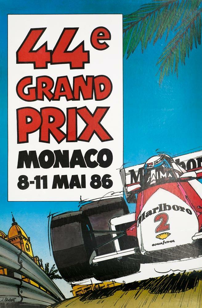 Monaco Grand Prix 1986 Vintage French Race Car Poster On Linen Excellent