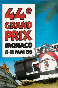 Monaco Grand Prix 1986 Vintage French Race Car Poster On Linen Excellent