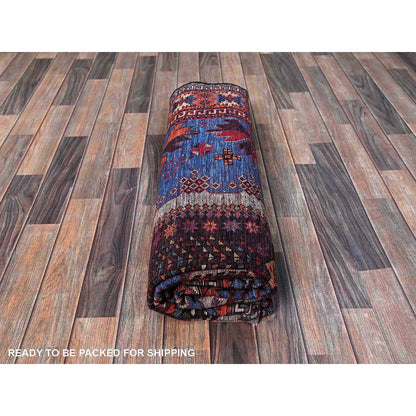 6'X7'8" Blue Afghan Ersari Caucasian Design Revival Hand Knotted Wool Rug