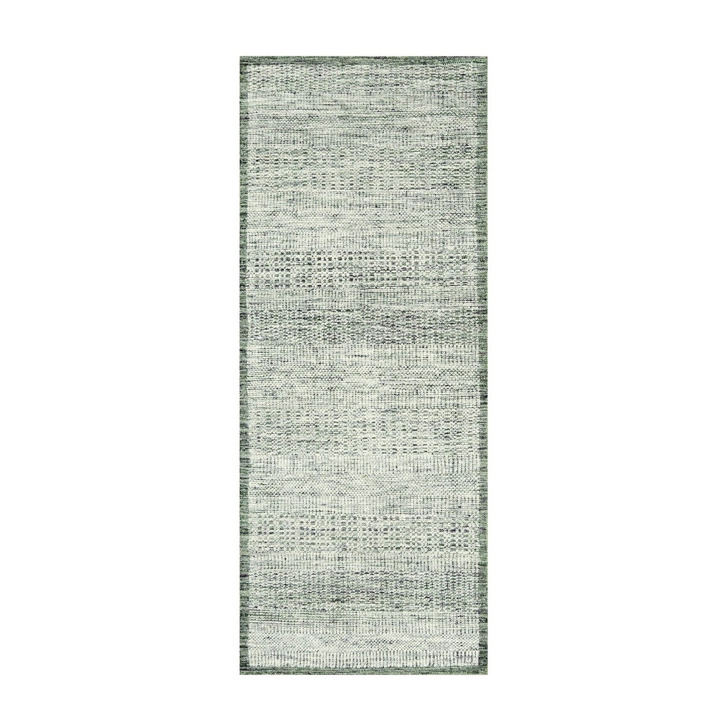 2'6"X6' Green Hand Knotted Rug Wool Oxidized Grass Design Runner Oriental