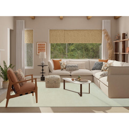 9'X12' Comfort Ivory Modern Loom Knotted Wool And Silk Plain Oriental Rug