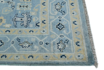 Blue Kazak Oushak Handmade Rug 4X5 Ft Floral