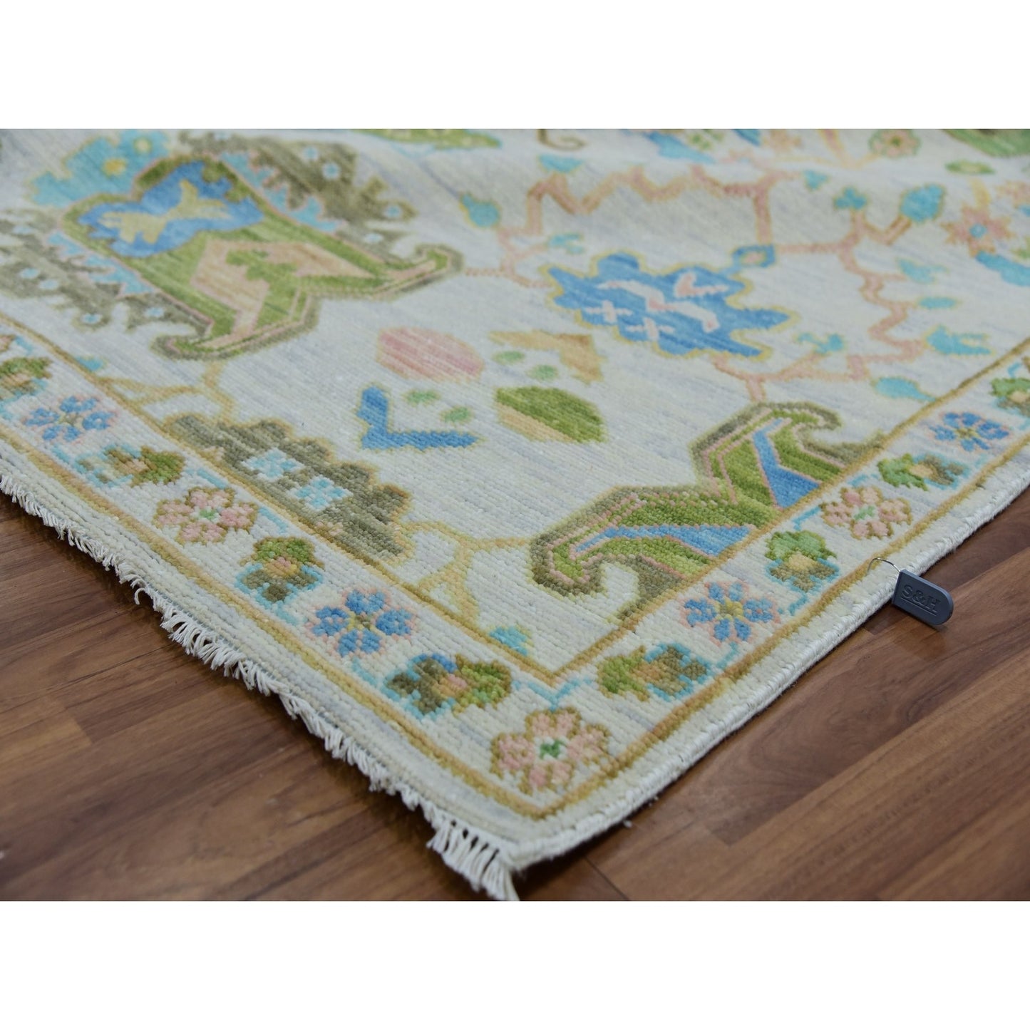 8'1"X10'4" Spring White Colorful Oushak Weave Hand Knotted 100% Wool Rug