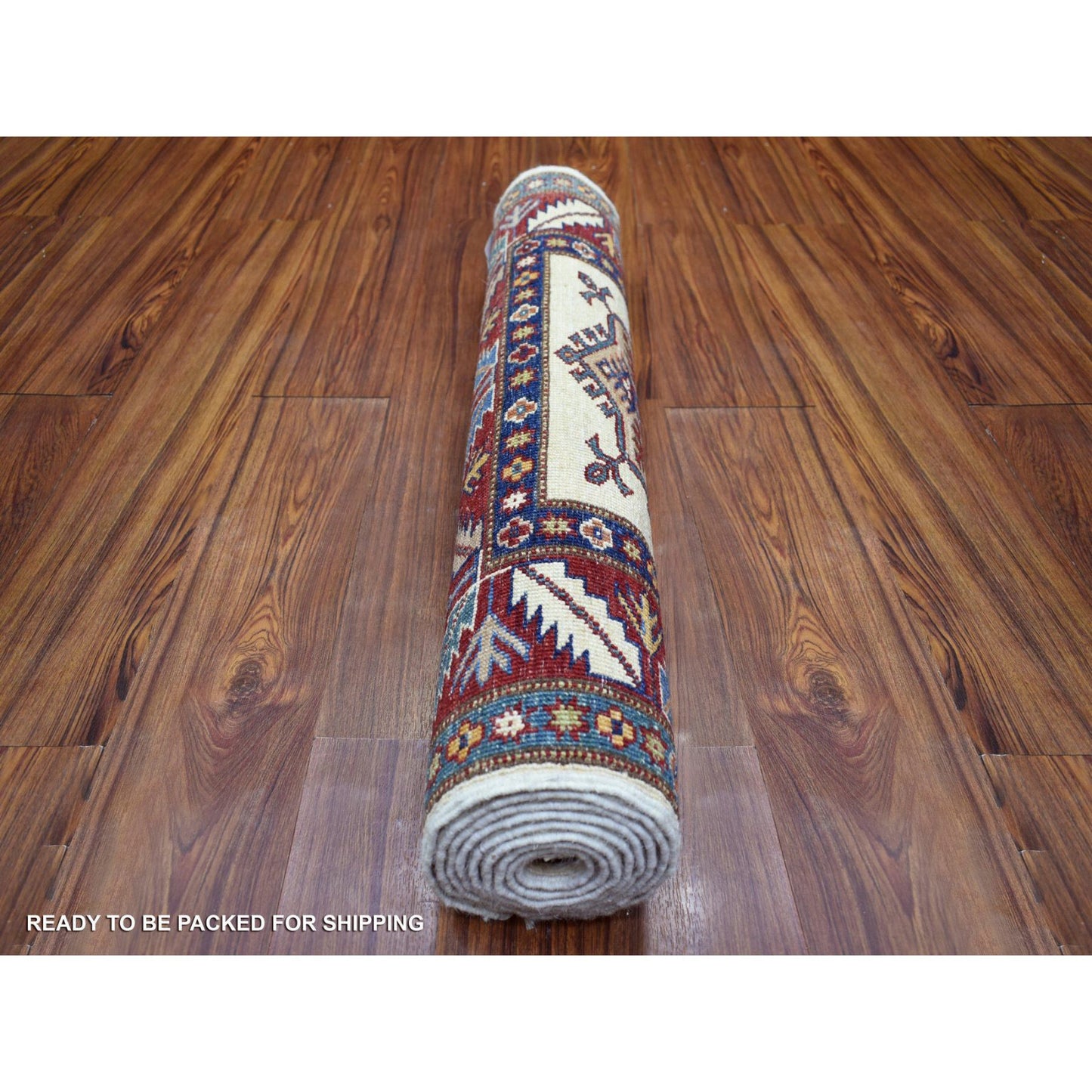 2'9"X8'6" Ivory Soft Wool Hand Knotted Afghan Super Kazak Runner Rug