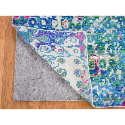 5'X7'3" The Peacock Sari Silk Colorful Hand Knotted Oriental Rug