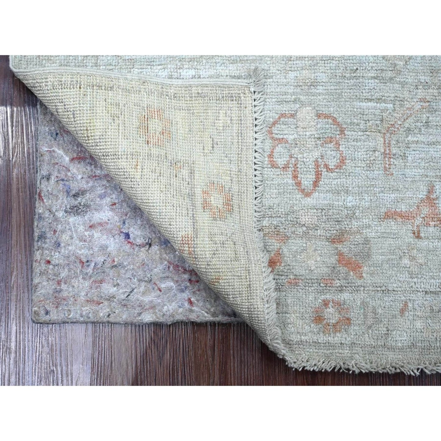 3'x4'10" Light Gray Afghan Angora Oushak Leaf Design Hand Knotted Wool Rug