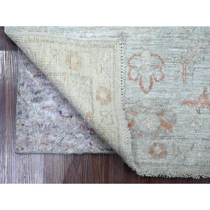 3'x4'10" Light Gray Afghan Angora Oushak Leaf Design Hand Knotted Wool Rug
